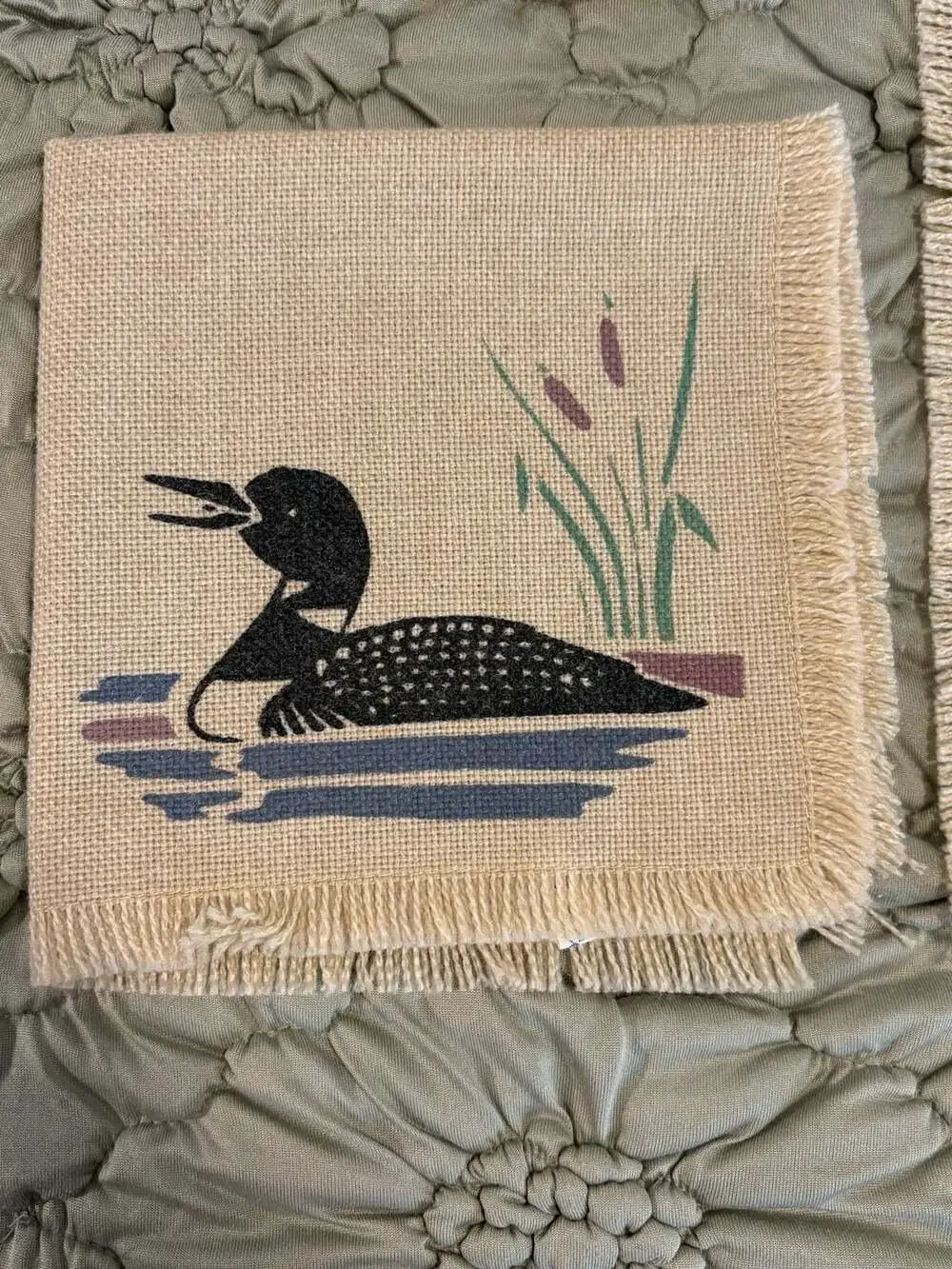 D.F. Colson Loon Placemat and Napkin Set Tan Fringe 1986